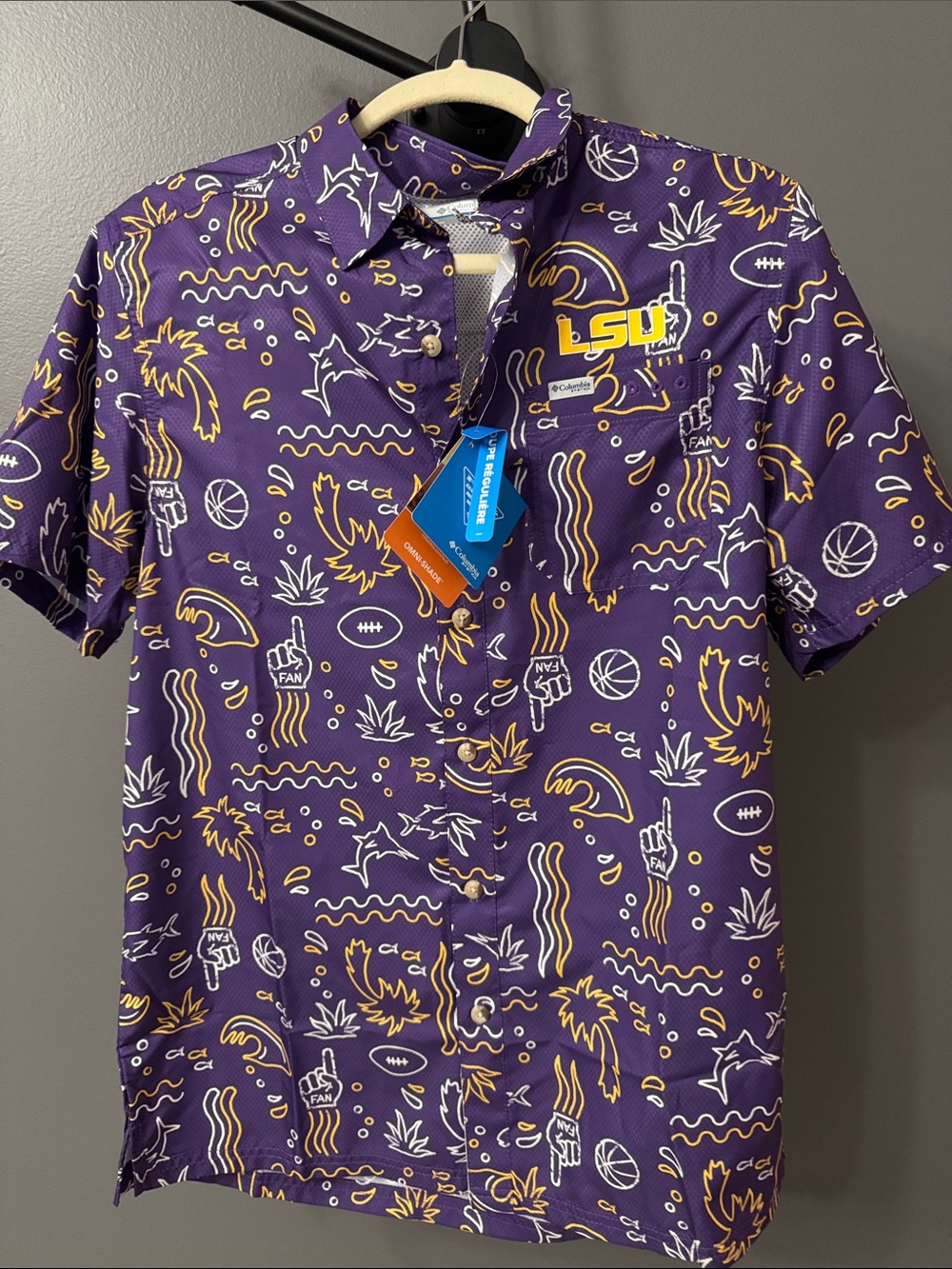 Columbia LSU Purple & Gold Short-Sleeve Button-Down Shirt